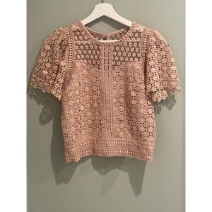 Chi wish Lace Top Women's Short Sleeve Pink Blouse Size XS